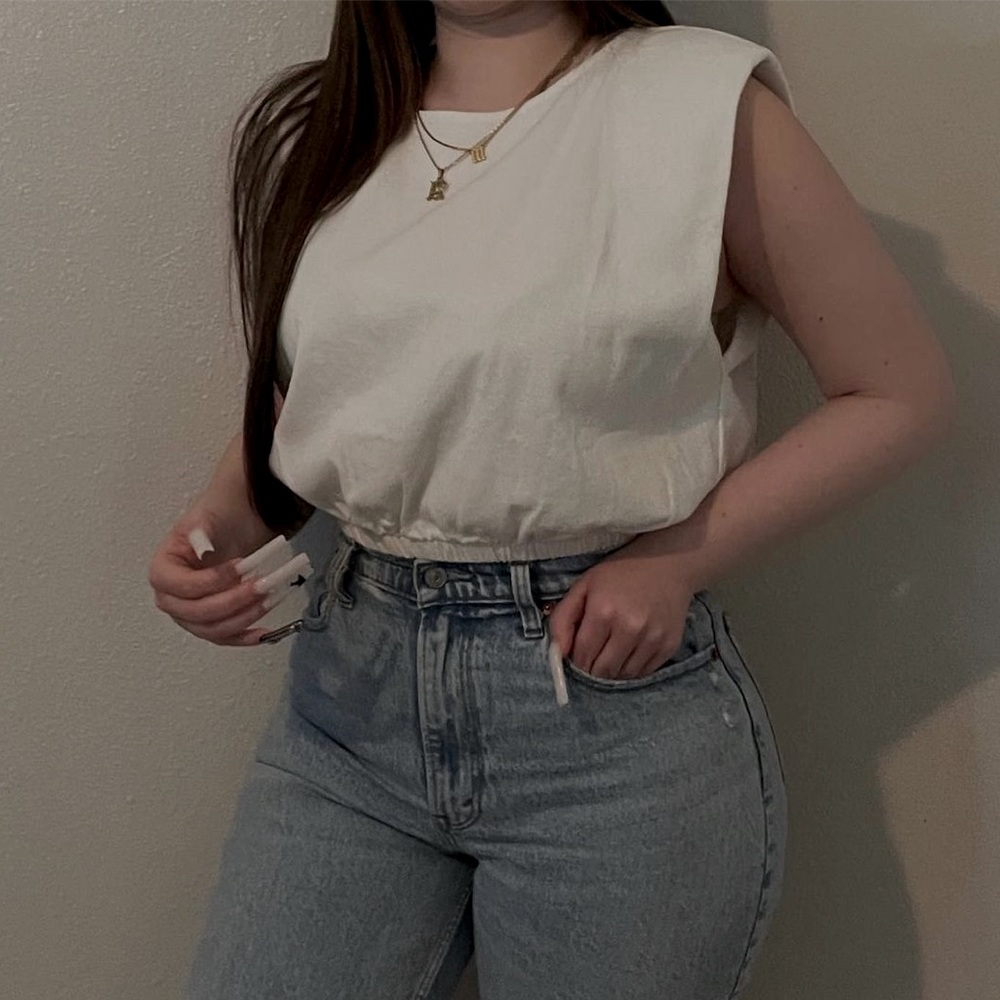 NWT White Power Shoulder Crop Top